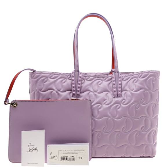 Christian Louboutin Cabata Tote Embossed Nappa Leather Purple New - Picture 5 of 10